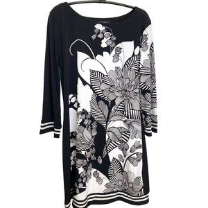 Style & Co Womens Black and White Floral Knit Dress Size S Office Core Romantic